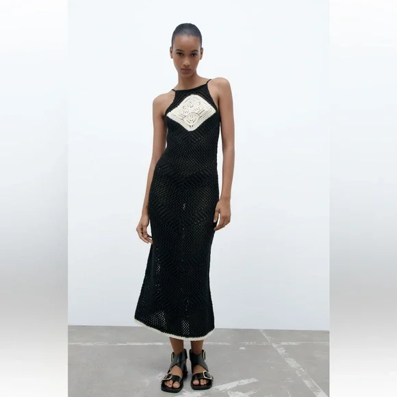 ZARA crochet knit midi dress blogger favorite